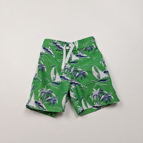 Janie and Jack Swim Trunks Boys Size 18-24m Green Sailboat - Picture 1 of 4